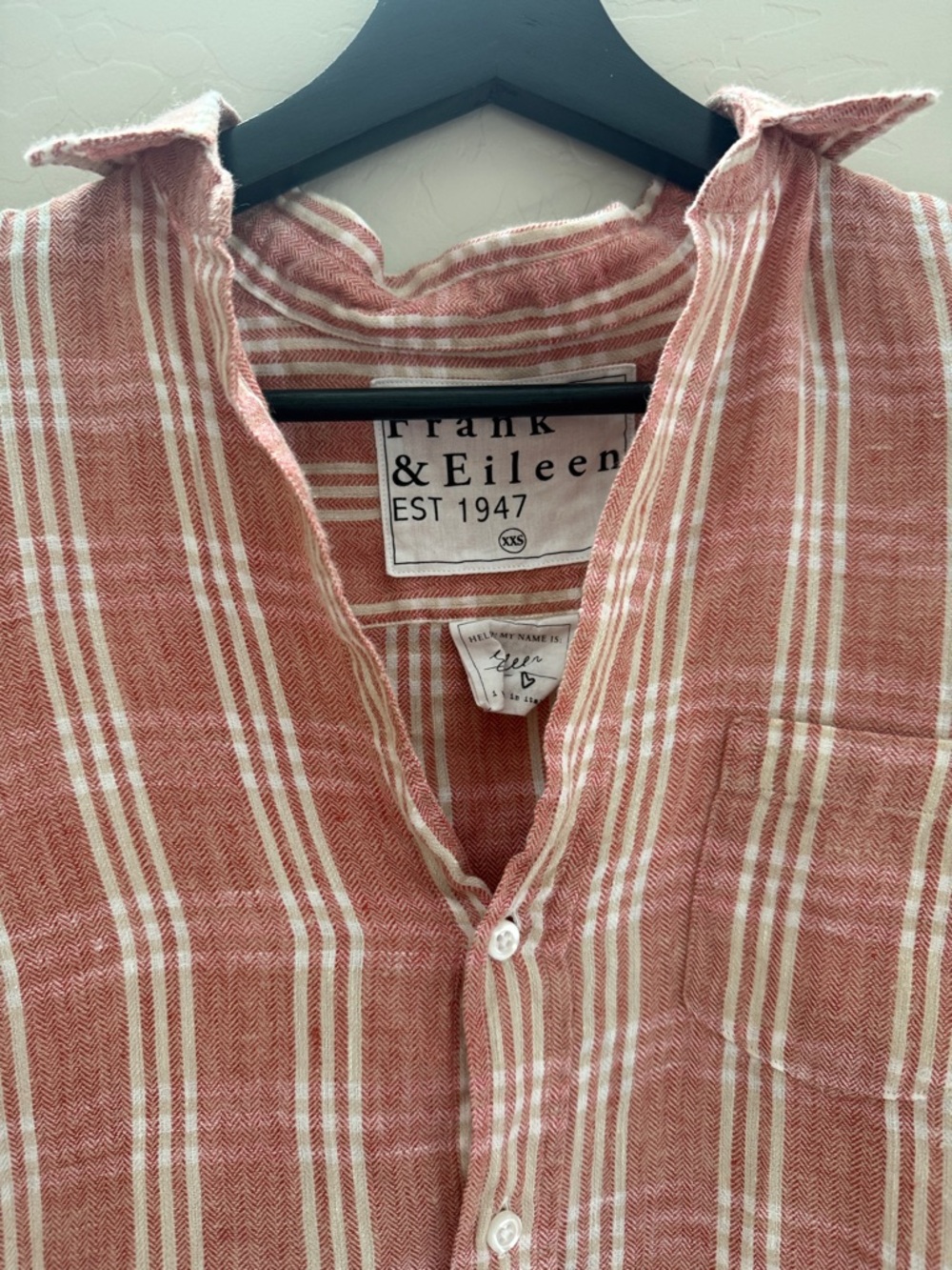 Frank & Eileen Womens Rust-Red and White Striped Button-Down Shirt